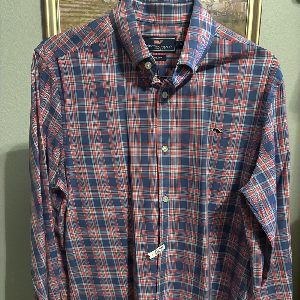 Vineyard Vines Men's Classic Red and Blue Check Shirt